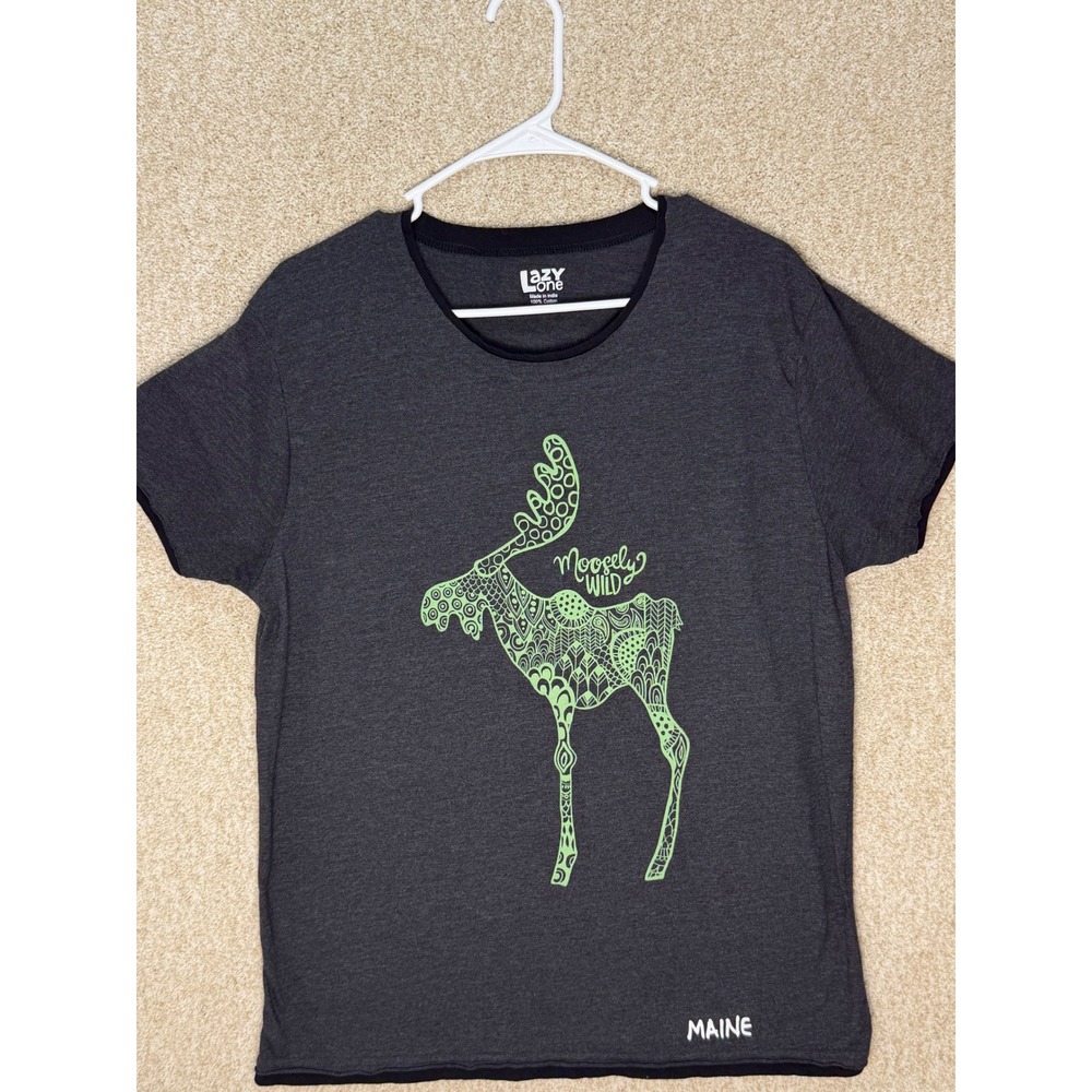 Imperfect cotton Lazy One moose Maine graphic tshirt large Moosely Wild